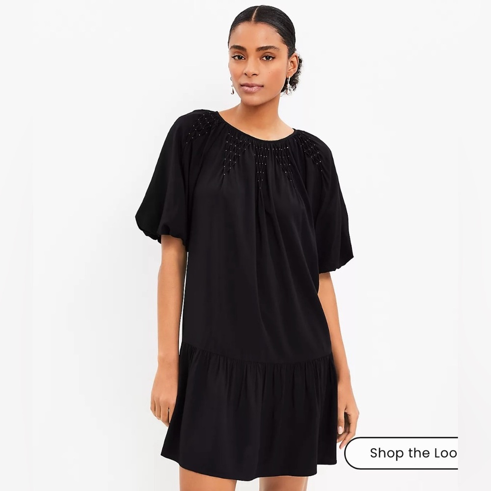 Loft NWT Small Black Dress with Puff Sleeves